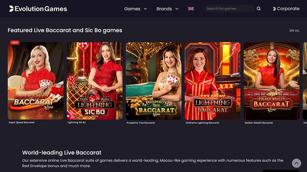 Printscreen Evolution Games Featured Live Baccatat and Sic Bo games