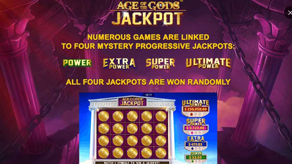 Printscreen of Age of The Gods Jackpot Options