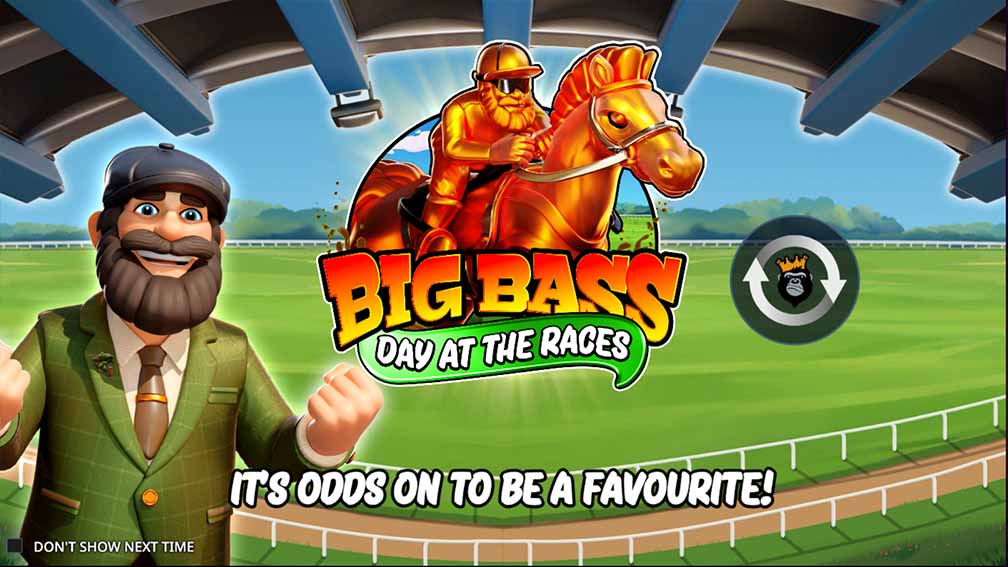 A bettor with a horse racing track in the background, representing the Big Bass Day At The Races game