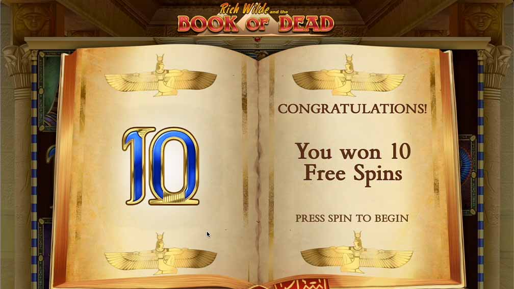 Printscreen of Book of The Dead offers of Free Spins