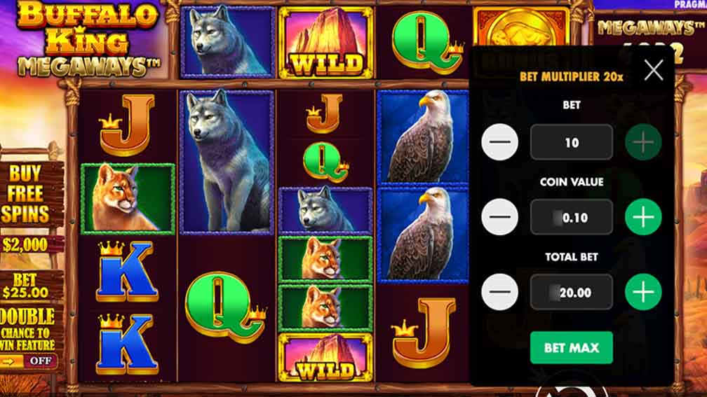 Preparing a bet at Buffalo King Megaways