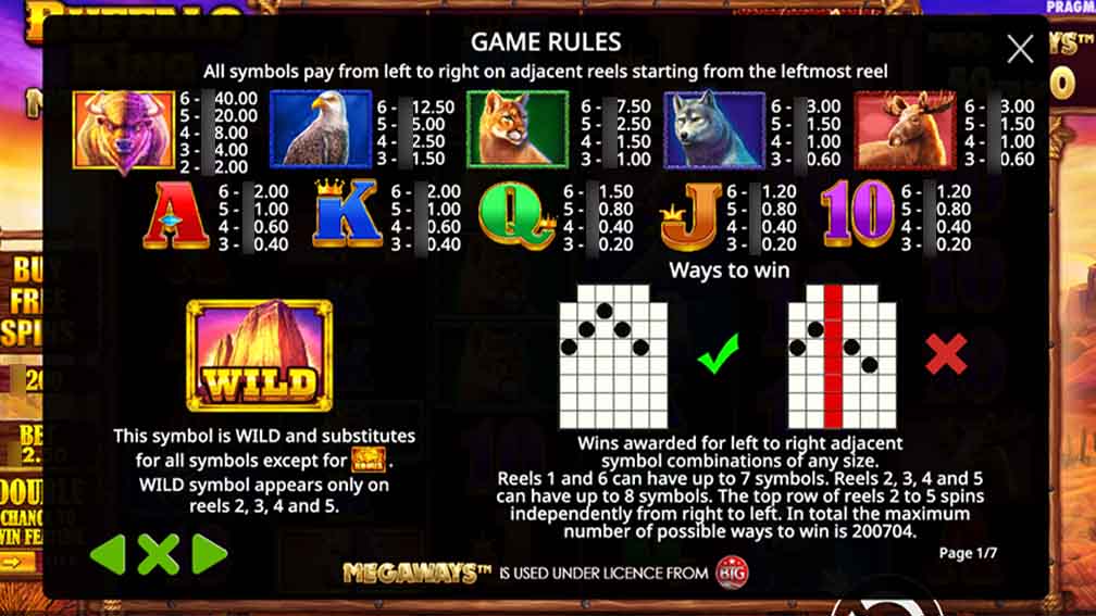 Game Rules and Symbol Value of Buffalo King Megaways